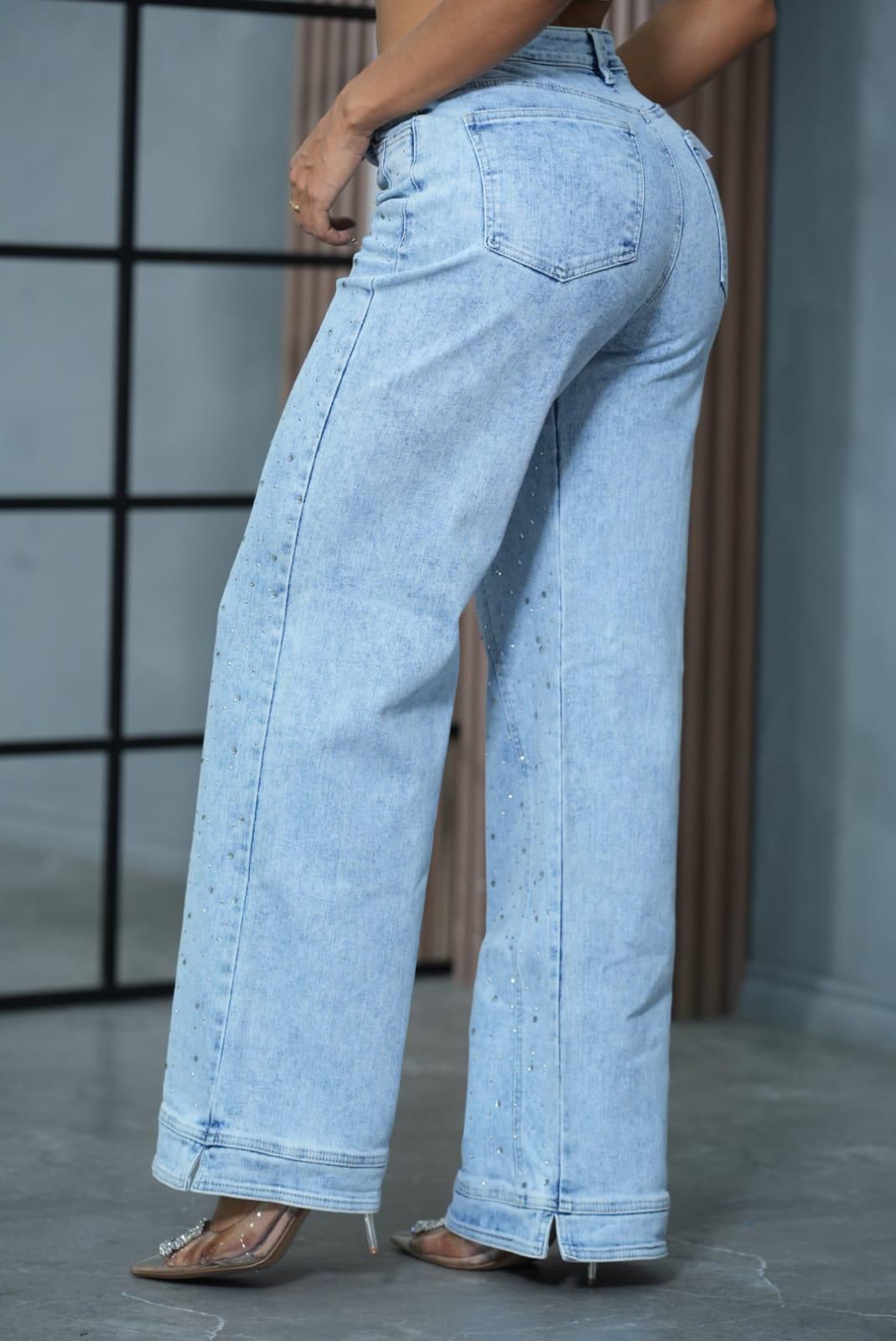 Glam Rhinestone Denim Pants