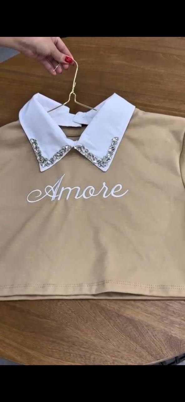Women’s Blouse with White Collar & Rhinestone Detail