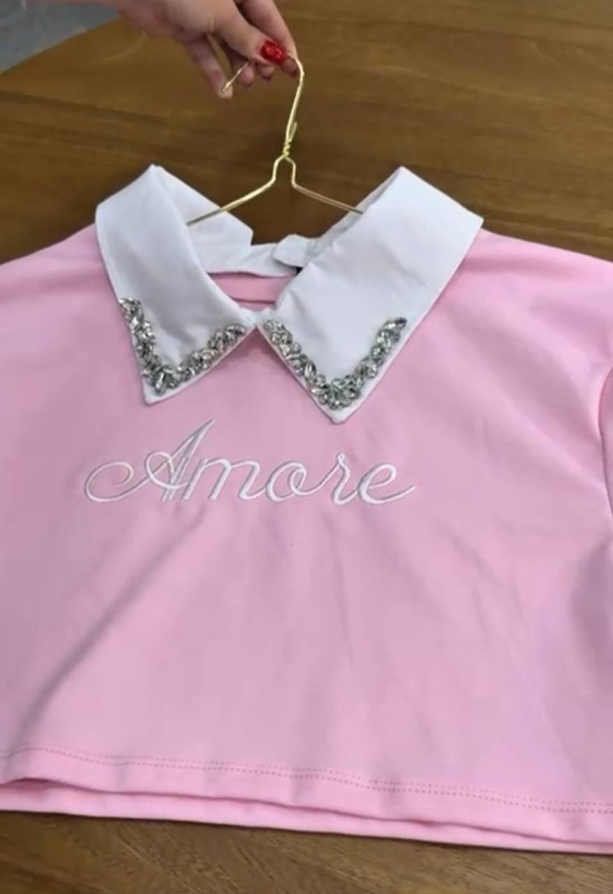 Women’s Blouse with White Collar & Rhinestone Detail