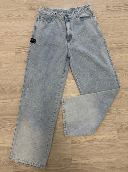 Women Sparkly Rhinestone Denim Pants