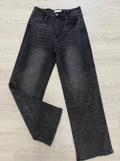 Luxury Rhinestone Embellished Denim Pants